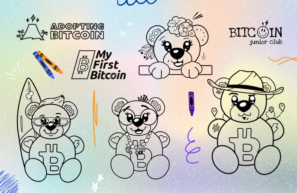 Bitcoin-themed colouring sheets for kids - Bitcoin Familia 2025 SV